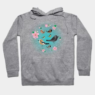 A collection of cute birds in a floral wreath Hoodie